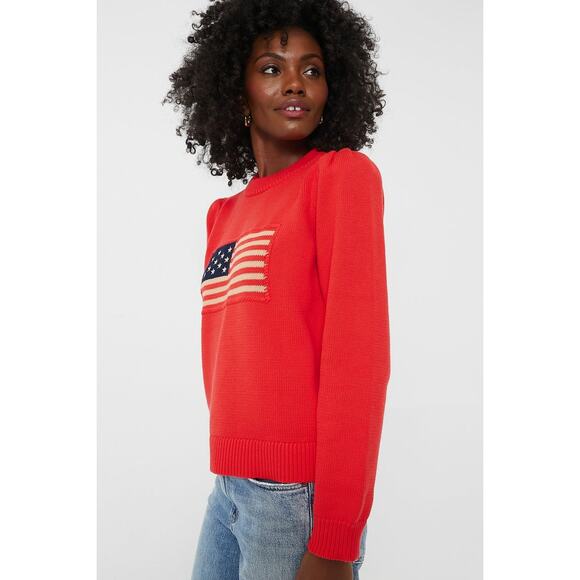 TUCKERNUCK Red Cropped Puff Sleeve Americana Sweater Size XXL NWT - Picture 5 of 6